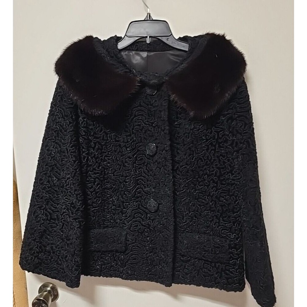 Astrakin Lepshire Womens Black Coat Small 21" Wool Union Made VTG 60s France